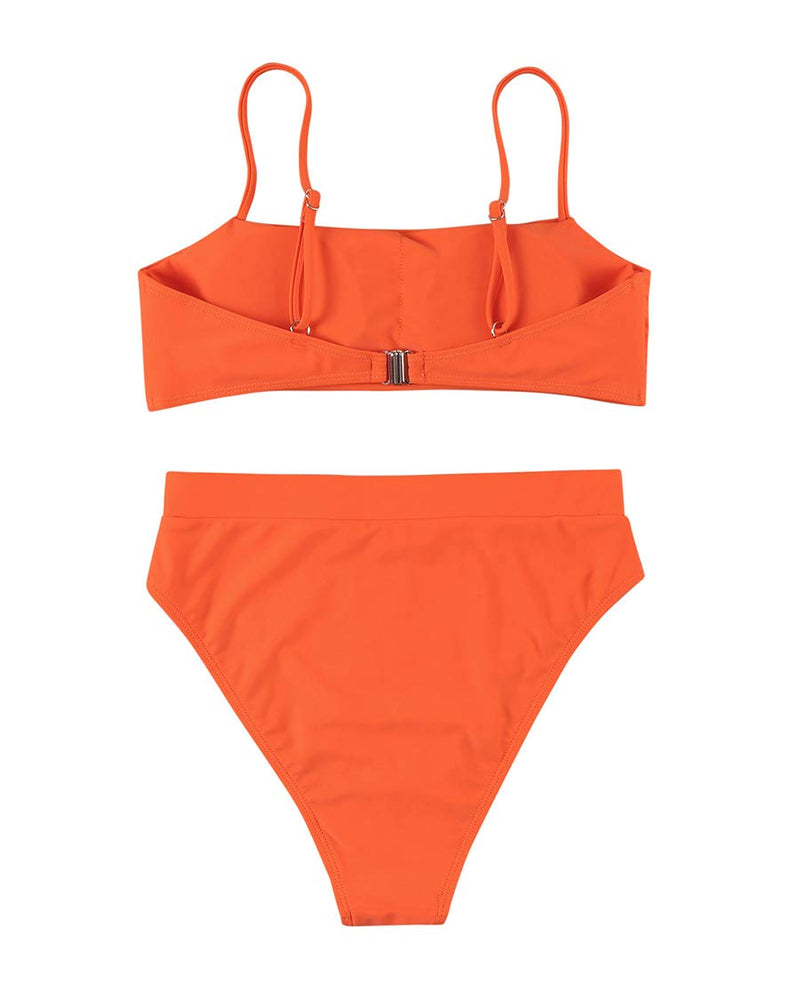 MOSHENGQI Sexy Push up Bikini Sets High Waist Swimsuits for Women Spaghetti Straps (Small, Orange)