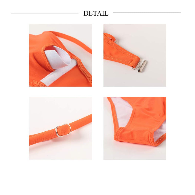 MOSHENGQI Sexy Push up Bikini Sets High Waist Swimsuits for Women Spaghetti Straps (Small, Orange)
