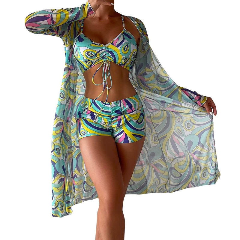 Women Printed 3 Pieces High Waist Bikini