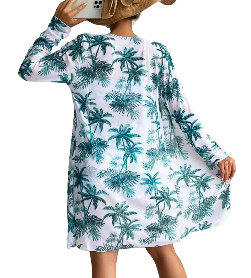 Women's Swimsuit Printed Ruched Long Sleeve