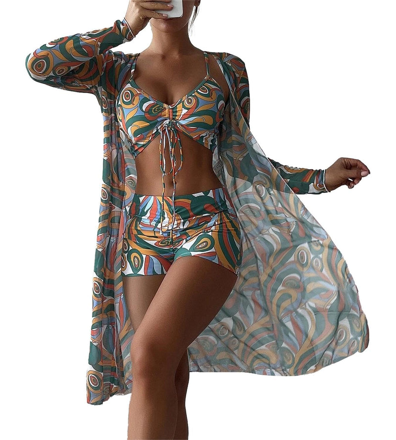 Women's Swimsuit Printed Ruched Long Sleeve