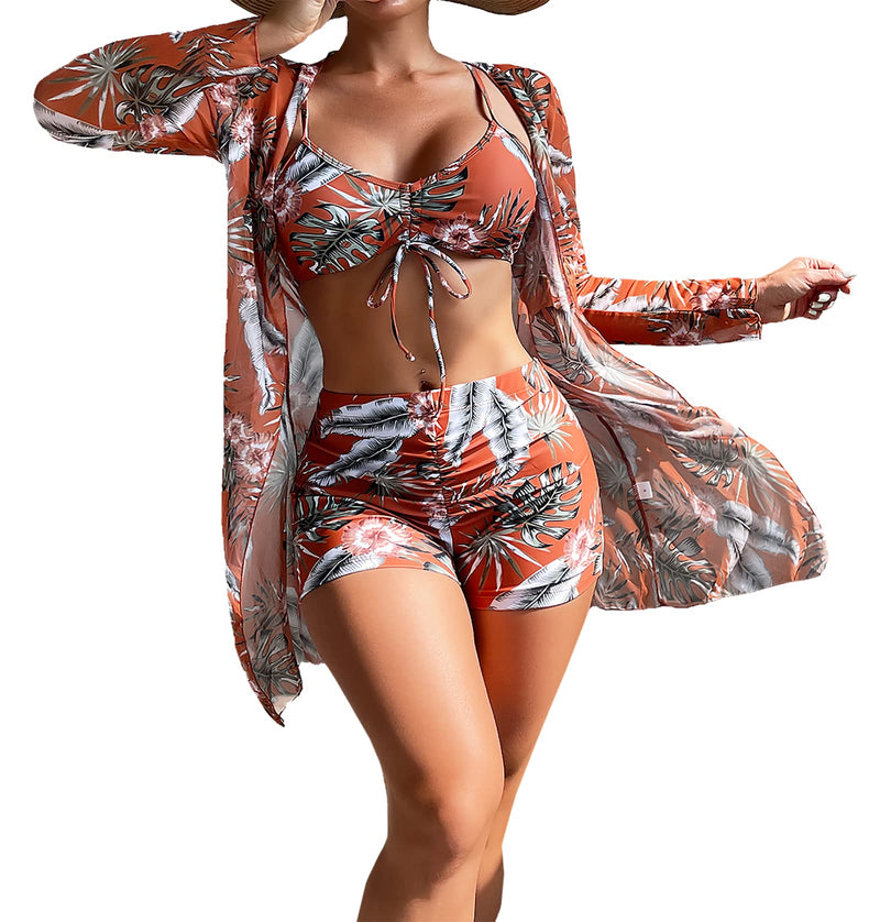 Women Printed 3 Pieces High Waist Bikini