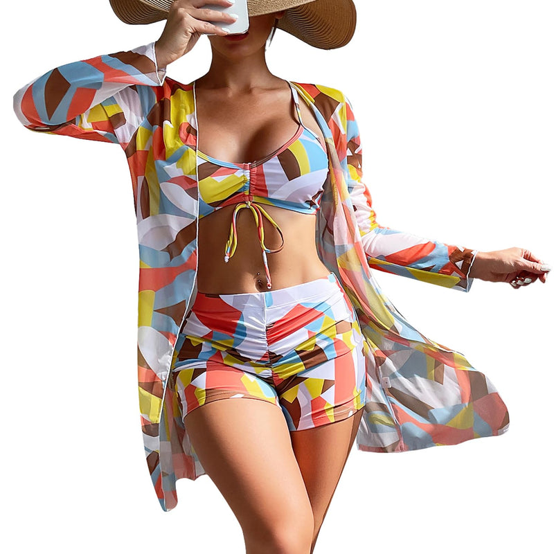 Women's Swimsuit Printed Ruched Long Sleeve