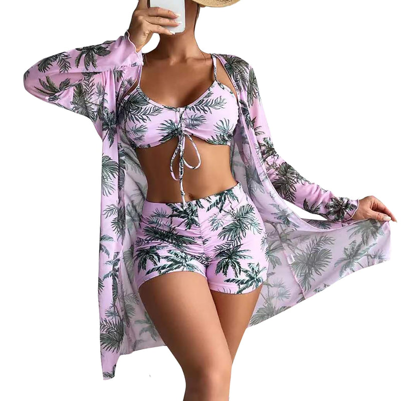 Women's Swimsuit Printed Ruched Long Sleeve