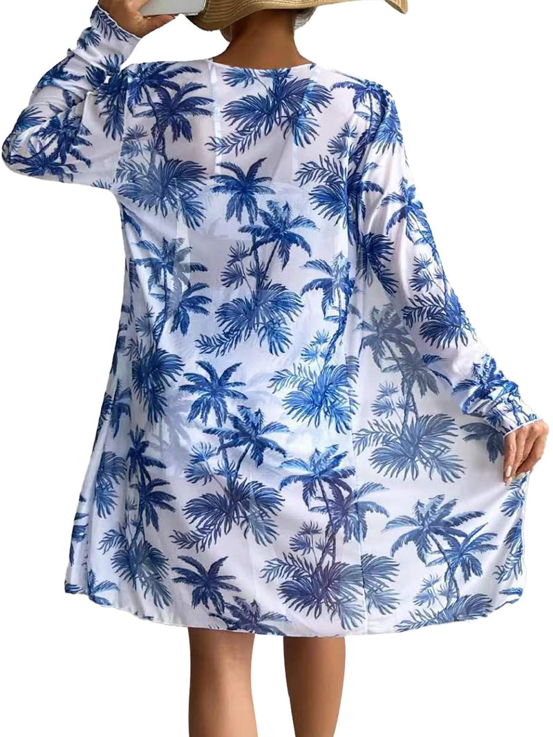 Women's Swimsuit Printed Ruched Long Sleeve