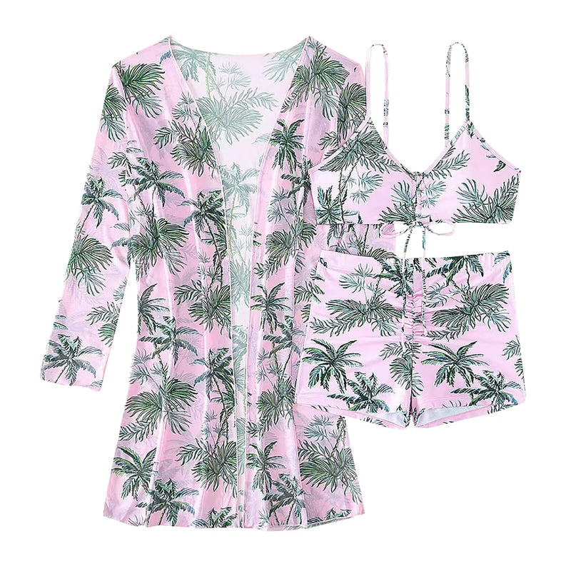 Women's Swimsuit Printed Ruched Long Sleeve