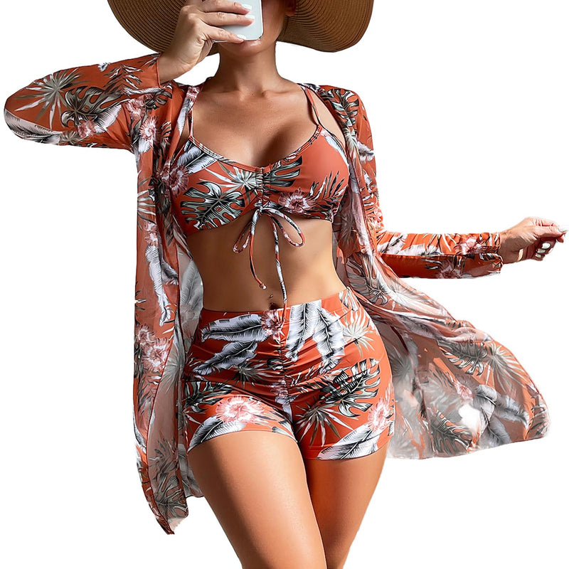 Women's Swimsuit Printed Ruched Long Sleeve