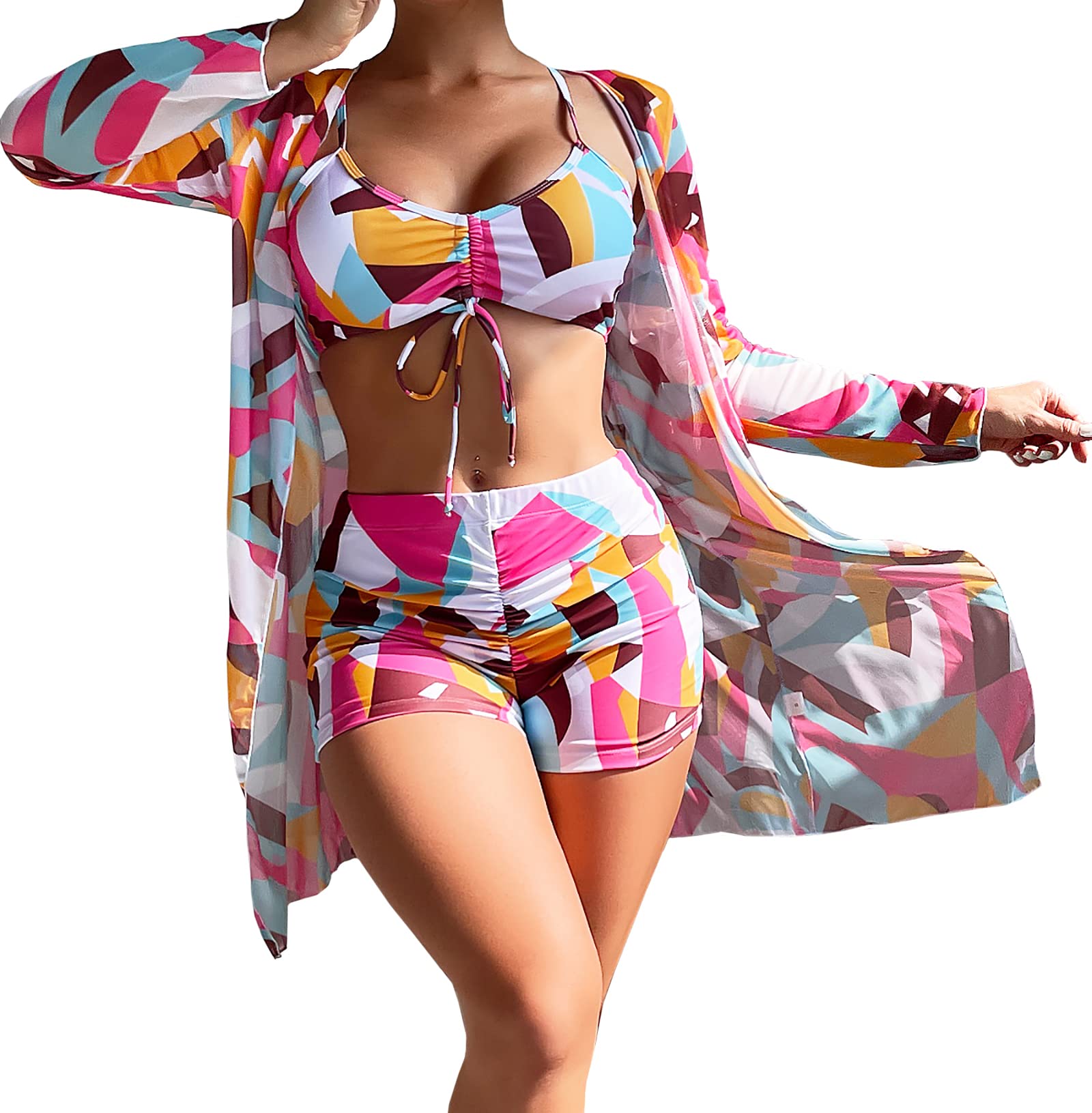 Women Printed 3 Pieces High Waist Bikini