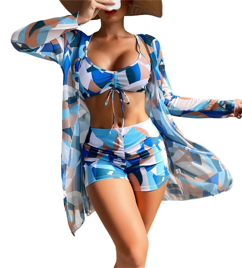 Women's Swimsuit Printed Ruched Long Sleeve