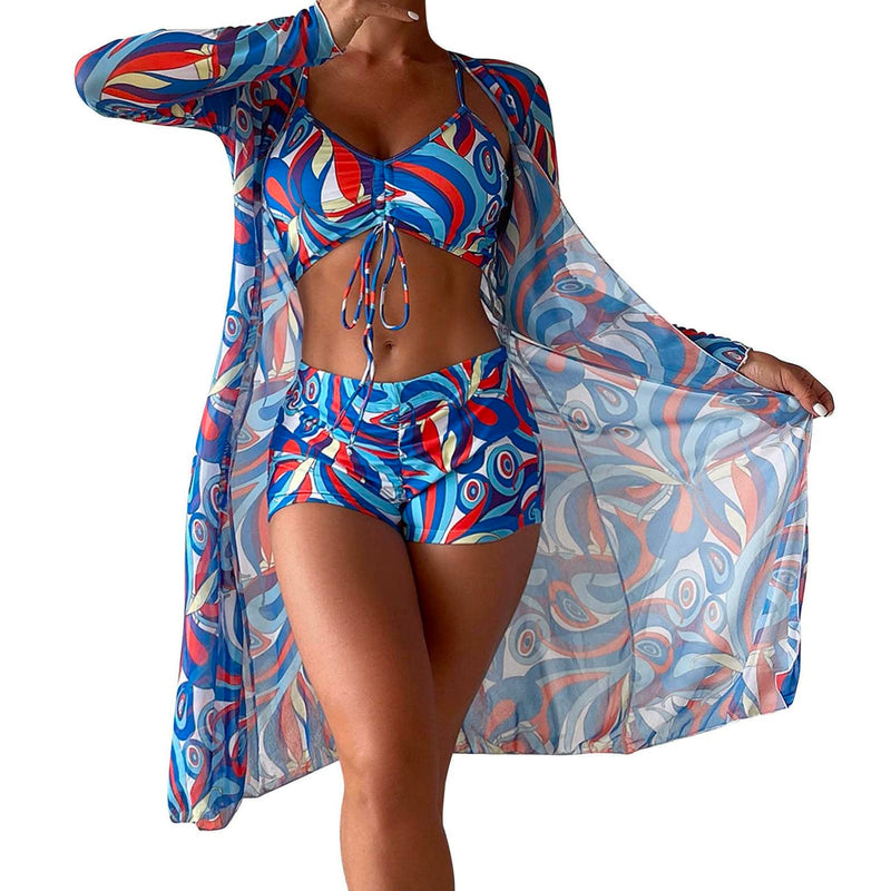 Women Printed 3 Pieces High Waist Bikini