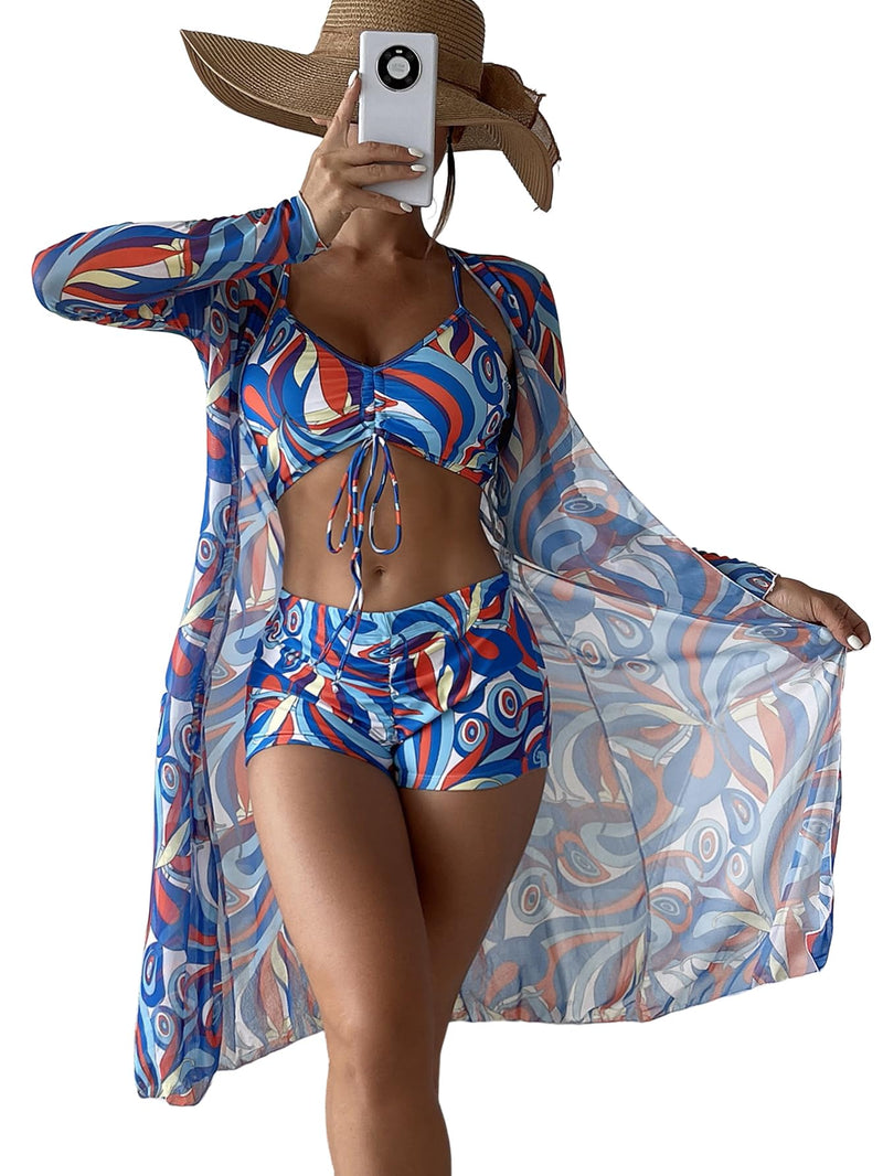 Women's Swimsuit Printed Ruched Long Sleeve