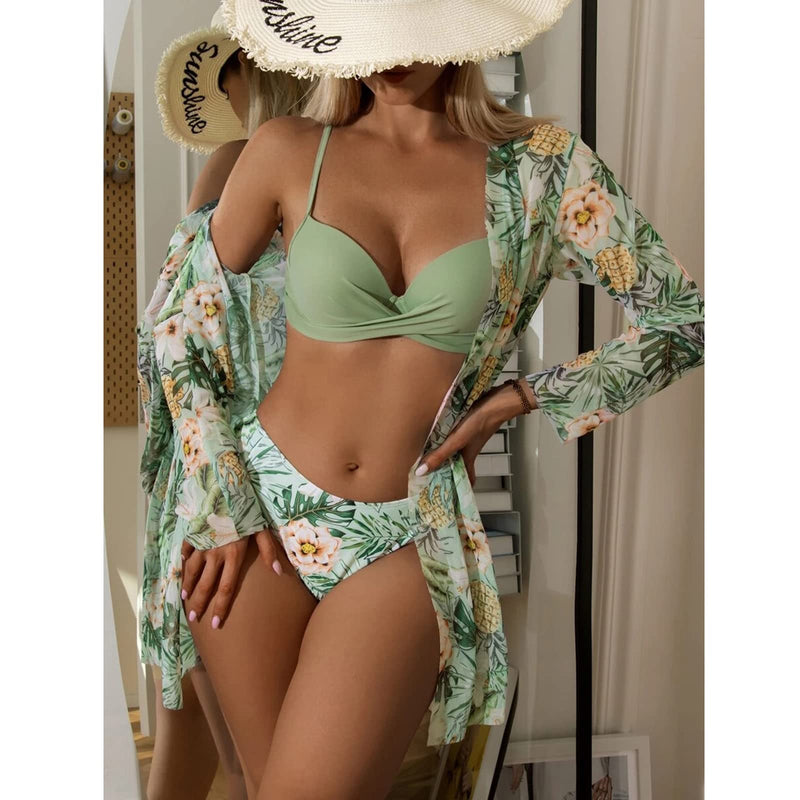 Sexy Floral Printed Push Up Bikini Set