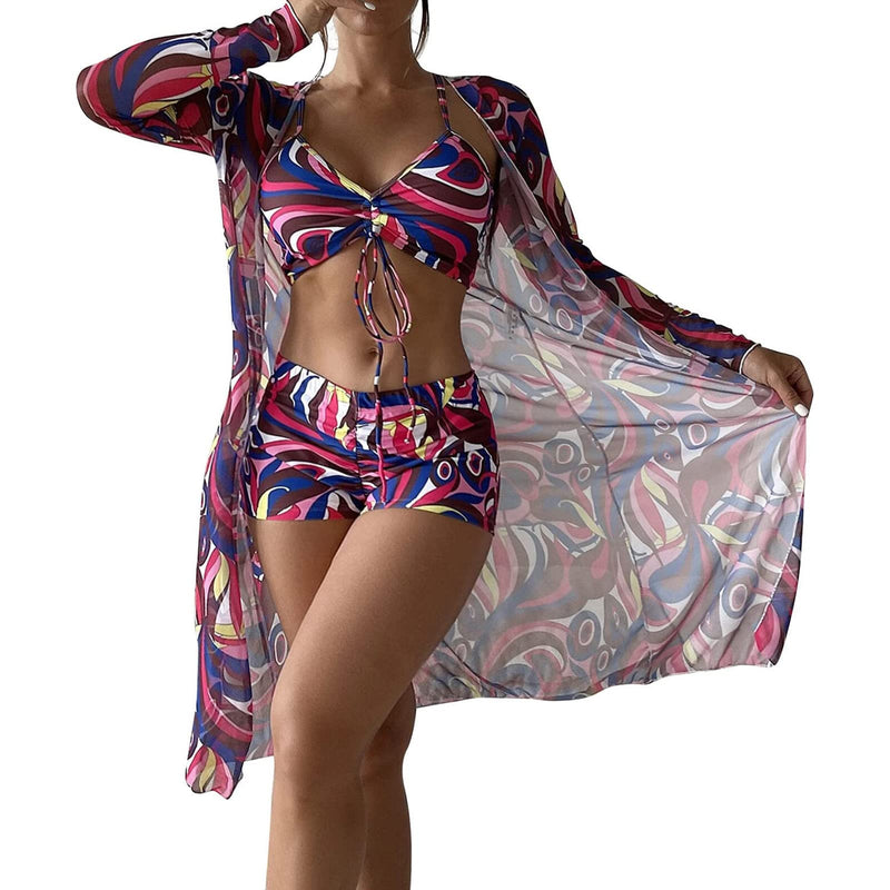 Women Printed 3 Pieces High Waist Bikini