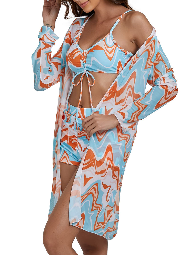 Women's Swimsuit Printed Ruched Long Sleeve