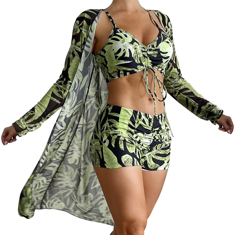 Women Printed 3 Pieces High Waist Bikini