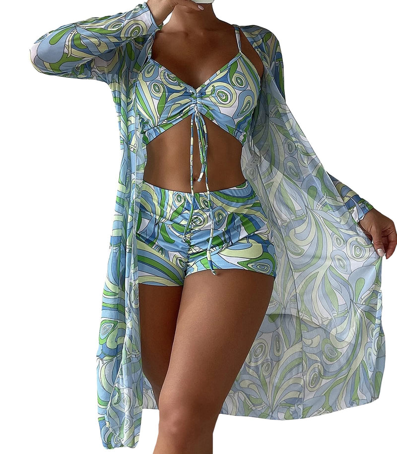 Women Printed 3 Pieces High Waist Bikini