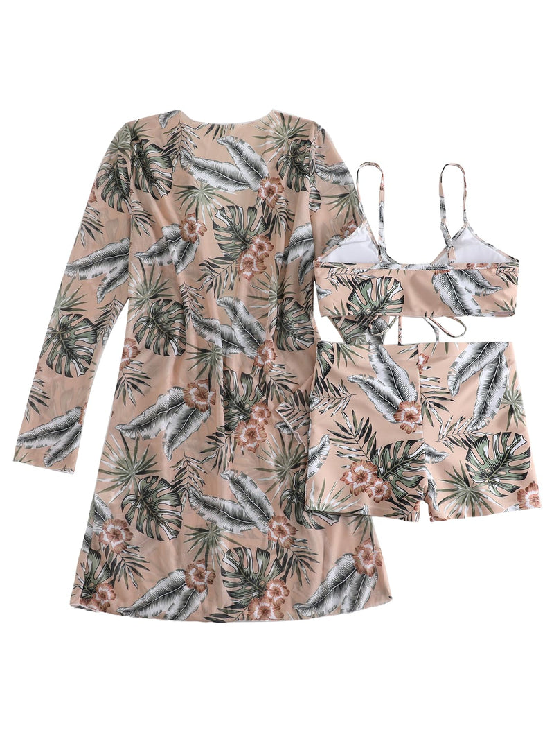 Women's Swimsuit Printed Ruched Long Sleeve