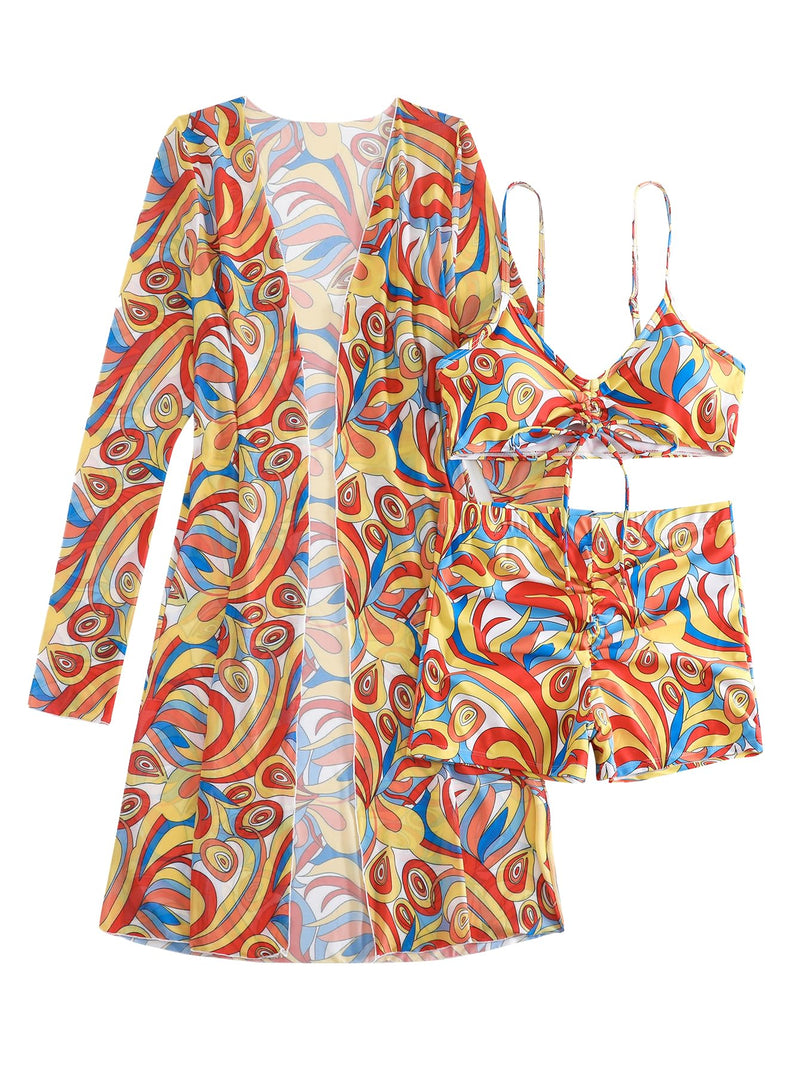 Women's Swimsuit Printed Ruched Long Sleeve