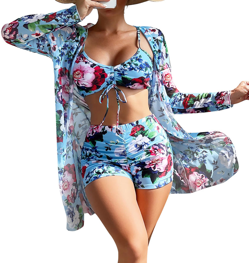 Women's Swimsuit Printed Ruched Long Sleeve