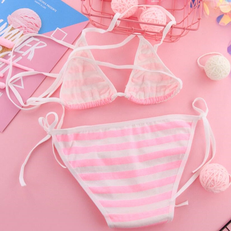 Pink Striped Mini Bikini