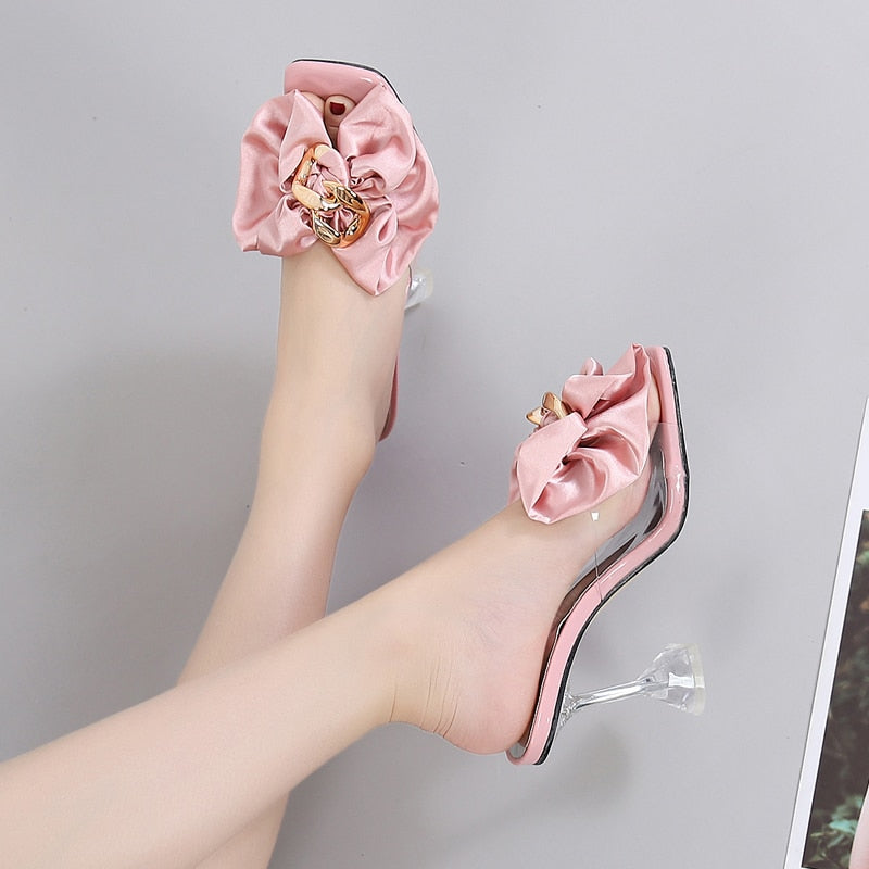 Pink Butterfly-knot Designer Sandals Clear Heels