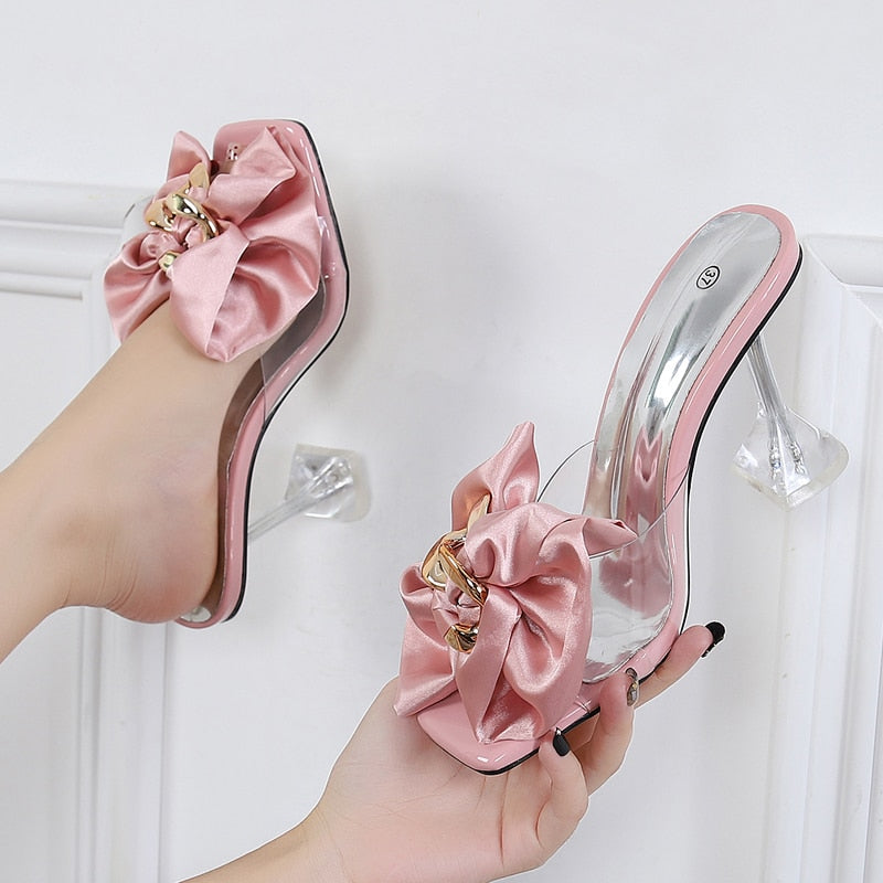 Pink Butterfly-knot Designer Sandals Clear Heels