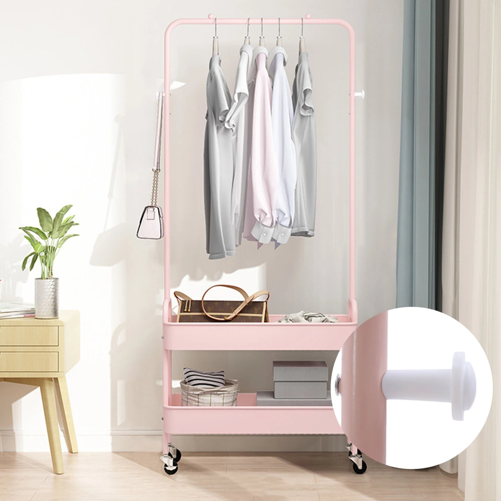 2-in-1 Pink Rolling Garment Rack