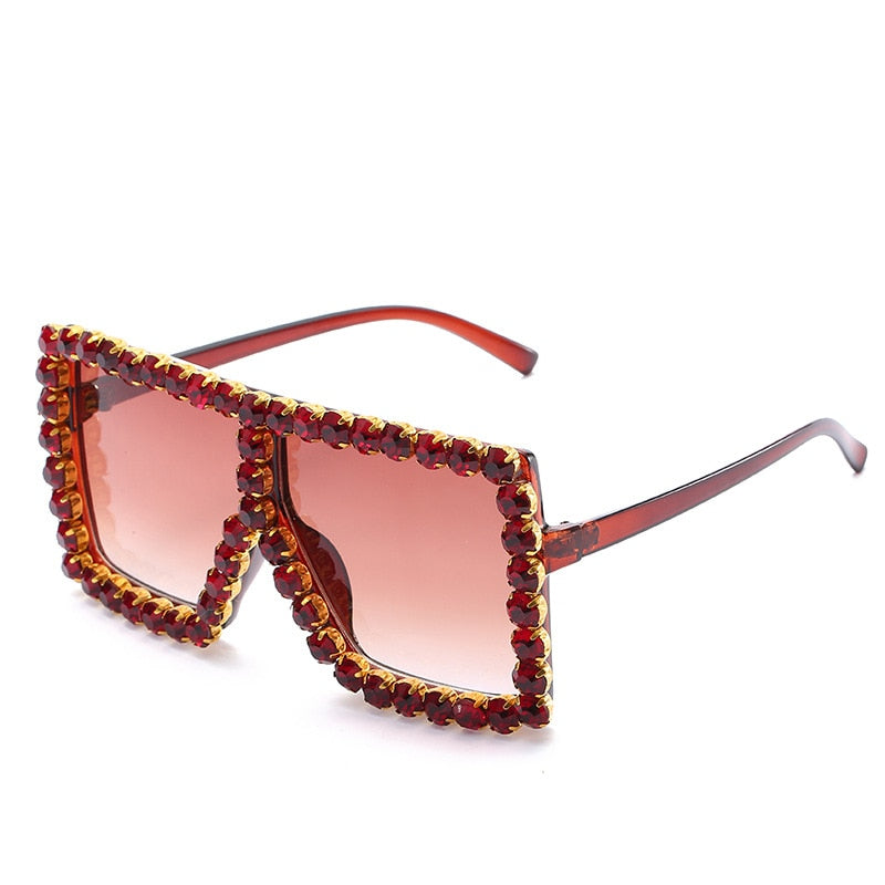 Brand Oversize Sunglasses Square Rhinestone Sun Glasses Gradient
