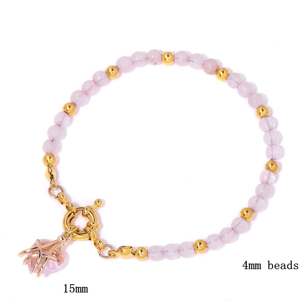 Trendy Rose Quartzs Bracelet Pink Crystal Beads Bracelets