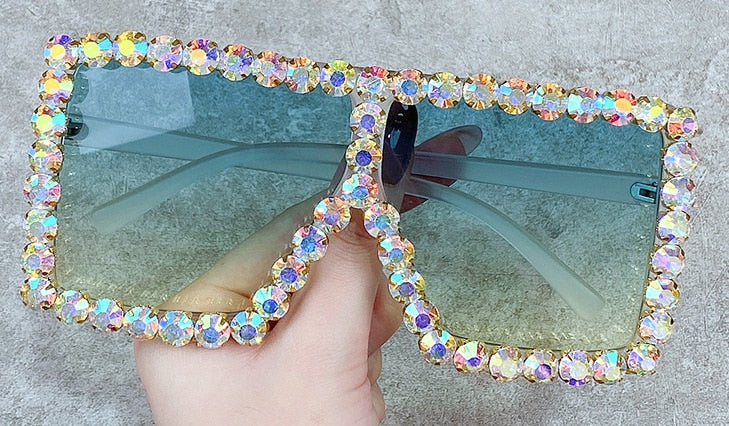 Brand Oversize Sunglasses Square Rhinestone Sun Glasses Gradient