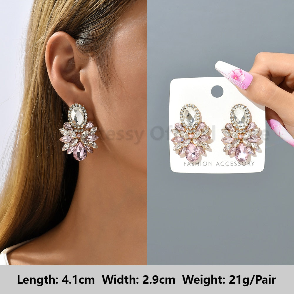 Pink Luxury Crystal Drop Earrings For Women