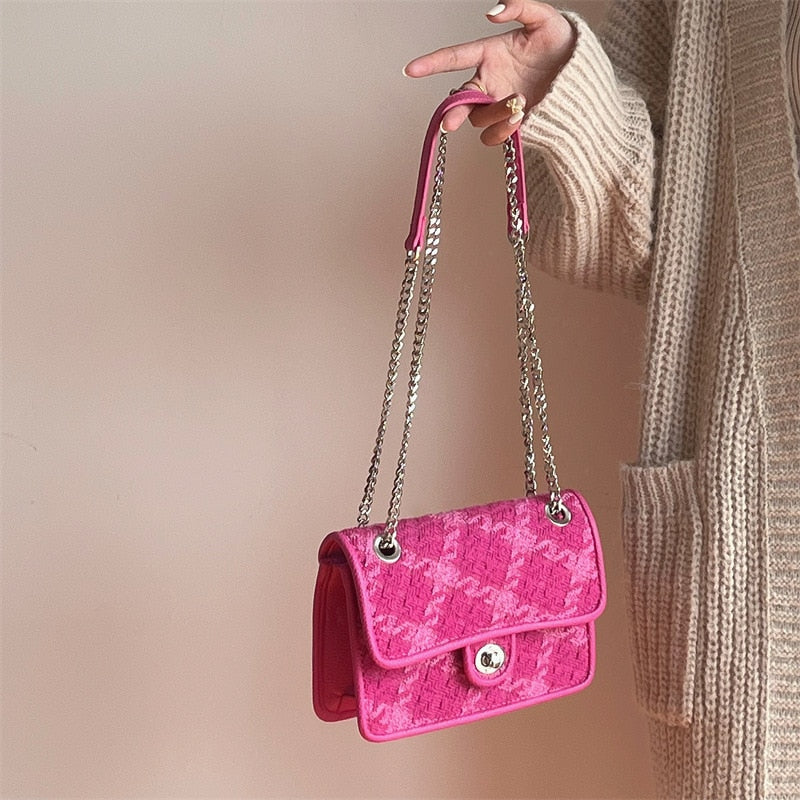 Rose Pink Women Lock Shoulder Bags