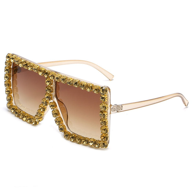 Brand Oversize Sunglasses Square Rhinestone Sun Glasses Gradient