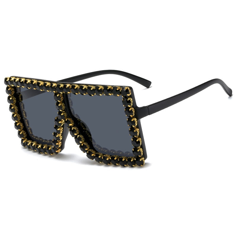 Brand Oversize Sunglasses Square Rhinestone Sun Glasses Gradient