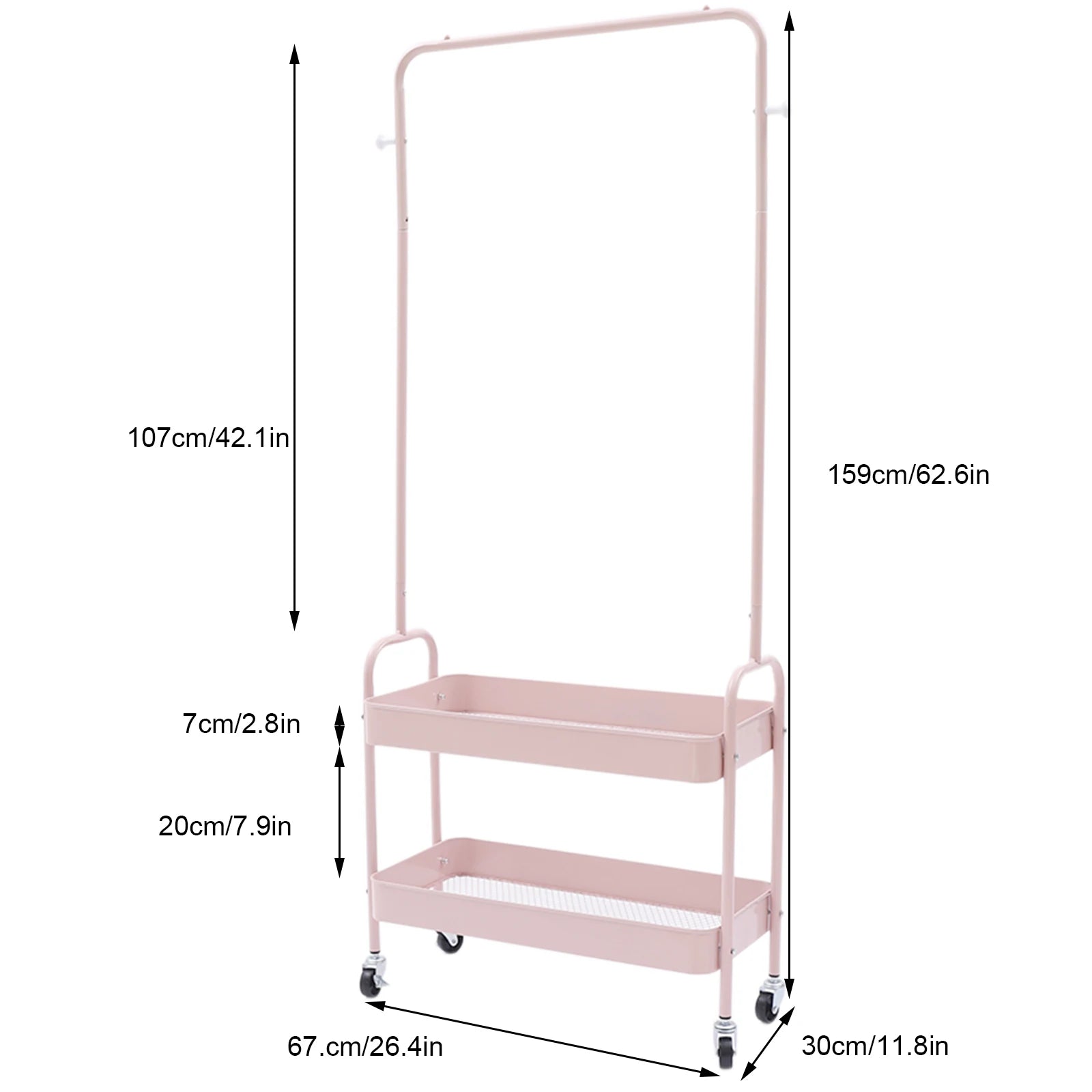 2-in-1 Pink Rolling Garment Rack