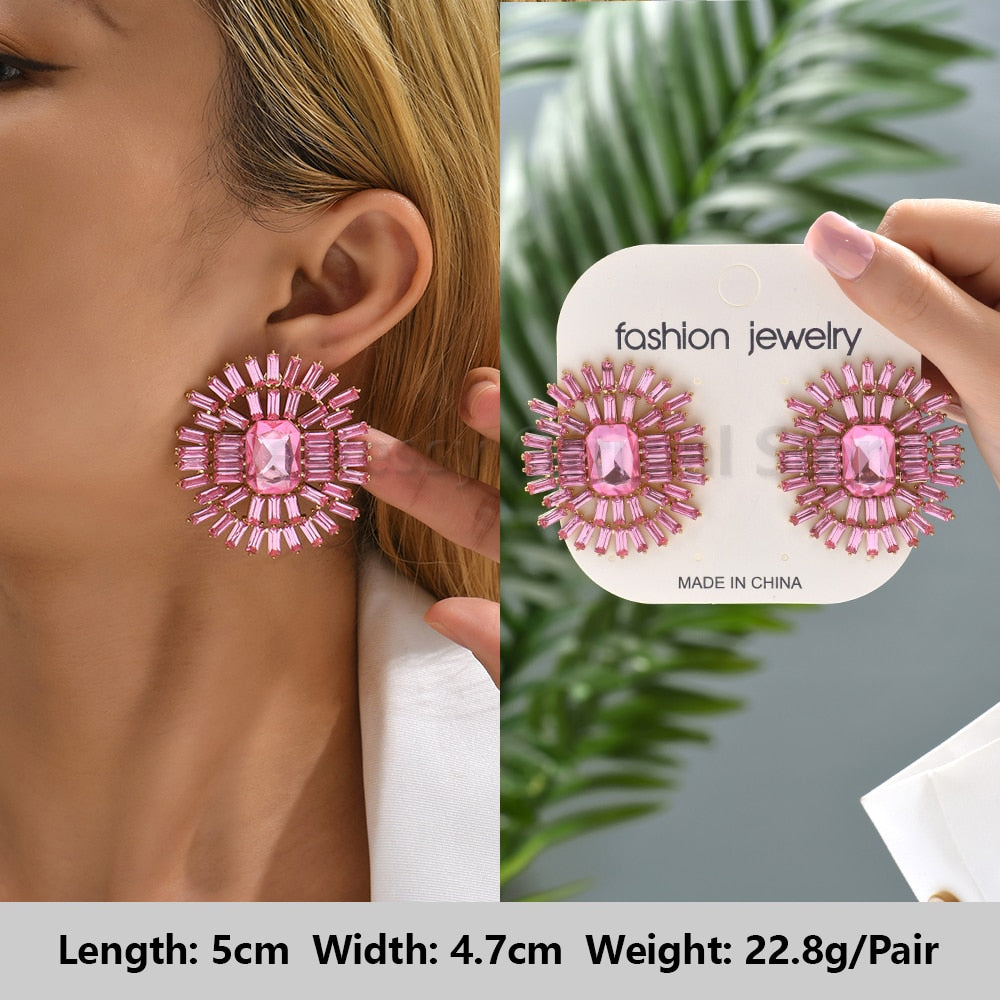 Pink Luxury Crystal Drop Earrings For Women