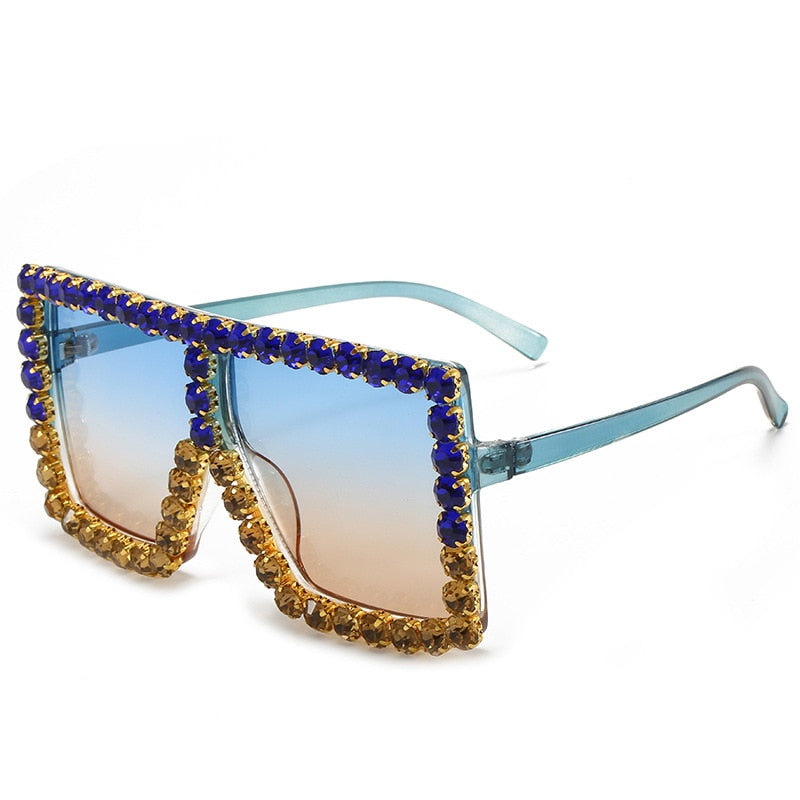 Brand Oversize Sunglasses Square Rhinestone Sun Glasses Gradient