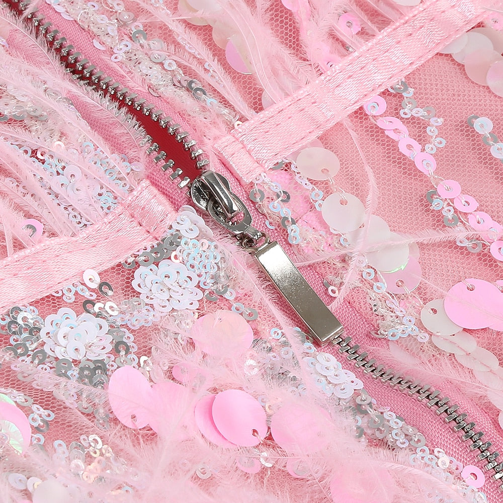 Sexy Strapless Ostrich Feathers Sequins Dress