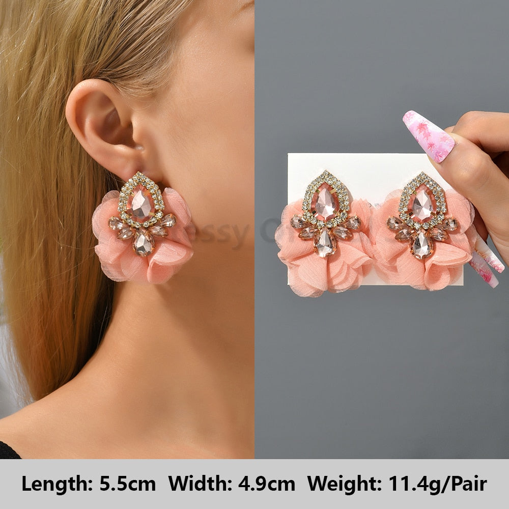 Pink Luxury Crystal Drop Earrings For Women