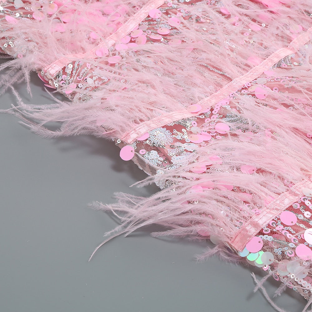 Sexy Strapless Ostrich Feathers Sequins Dress
