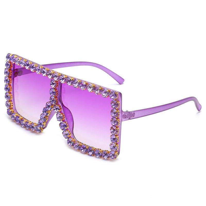 Brand Oversize Sunglasses Square Rhinestone Sun Glasses Gradient
