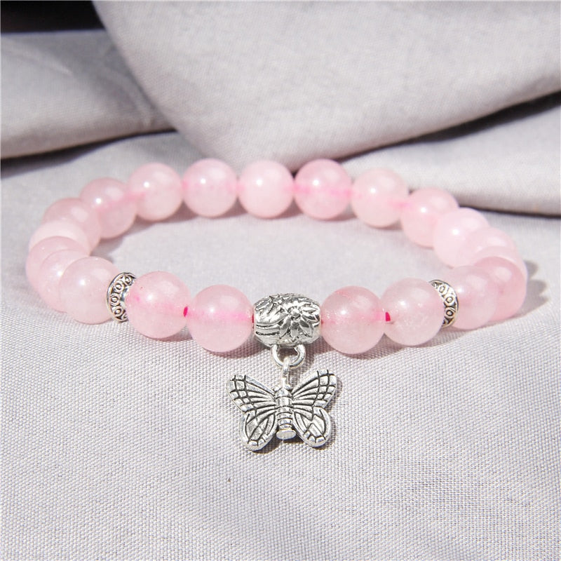 Trendy Rose Quartzs Bracelet Pink Crystal Beads Bracelets