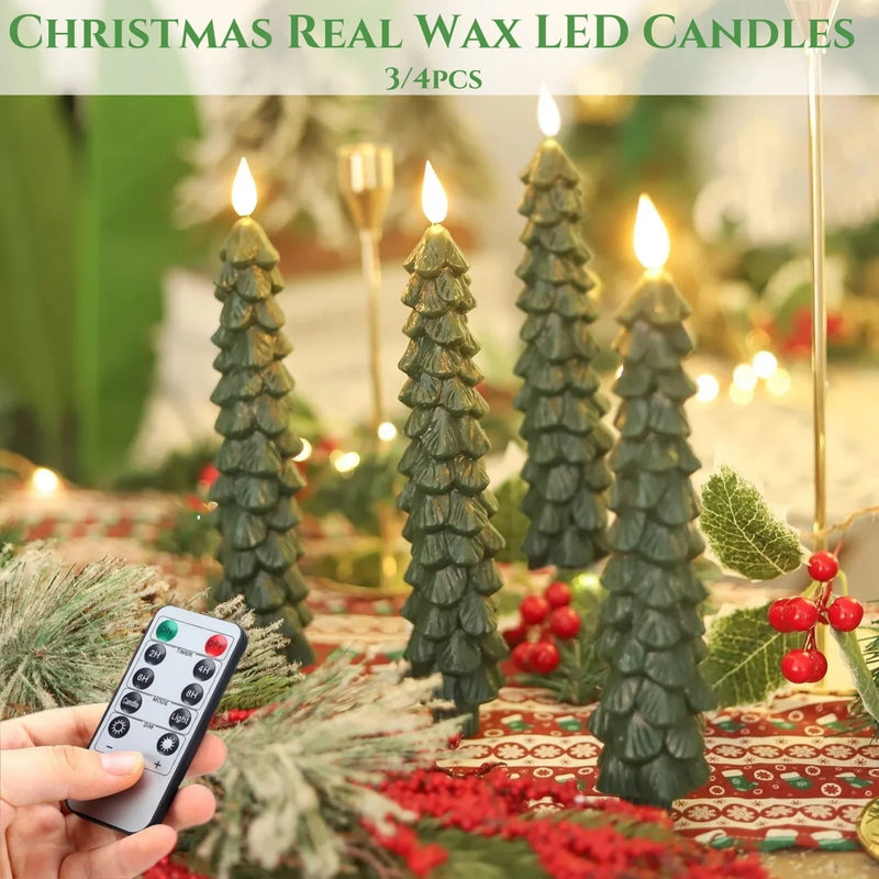 Real Wax Christmas Tree Led Flickering Taper Flameless Candles