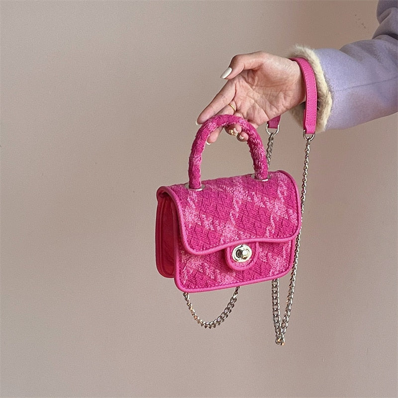Rose Pink Women Lock Shoulder Bags