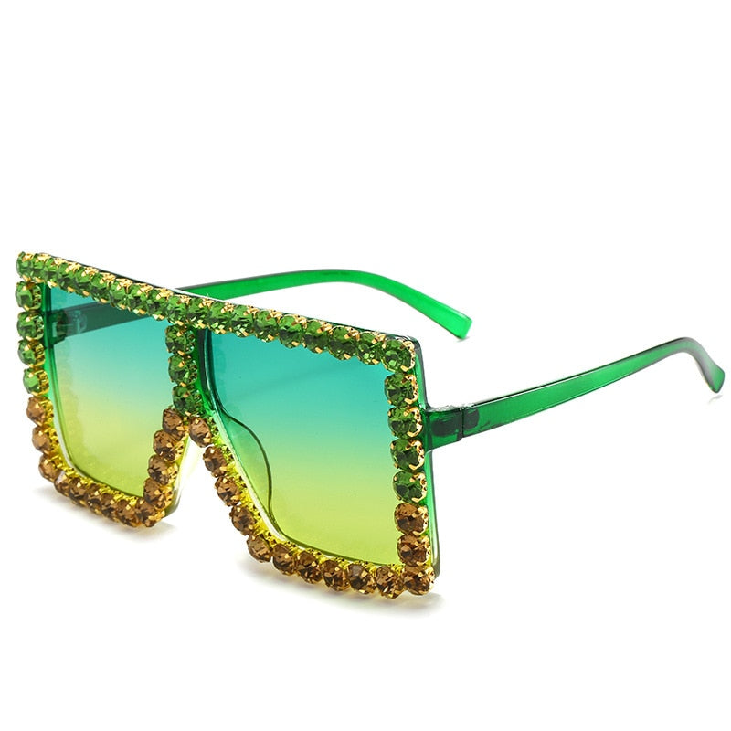 Brand Oversize Sunglasses Square Rhinestone Sun Glasses Gradient