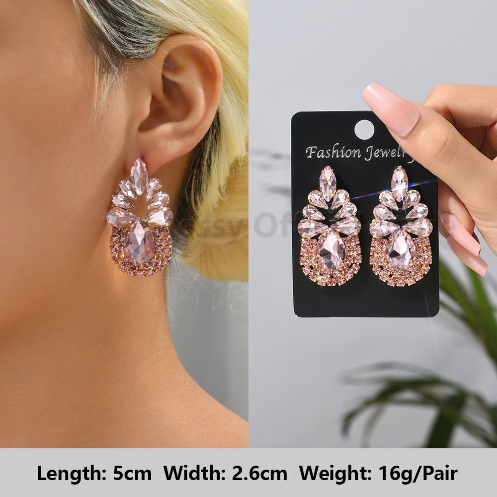 Pink Luxury Crystal Drop Earrings For Women
