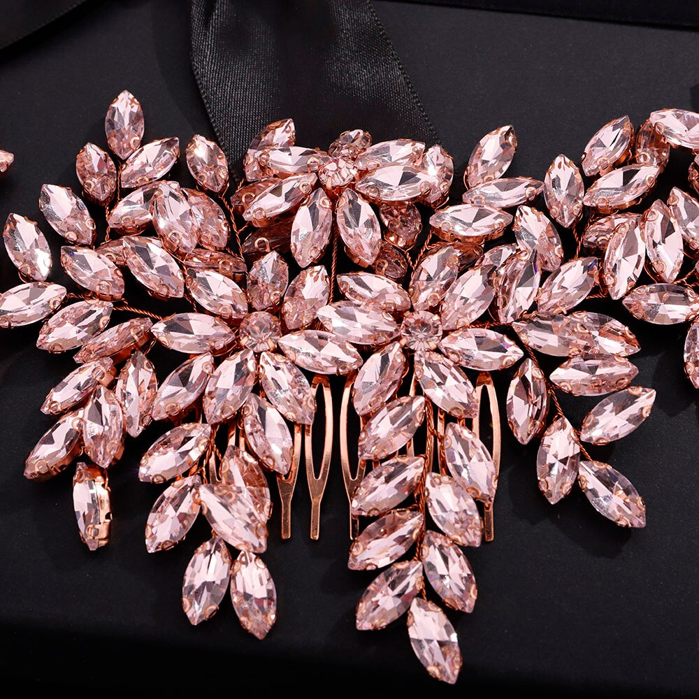 Luxury Pink Rhinestone Bridal Hair Comb
