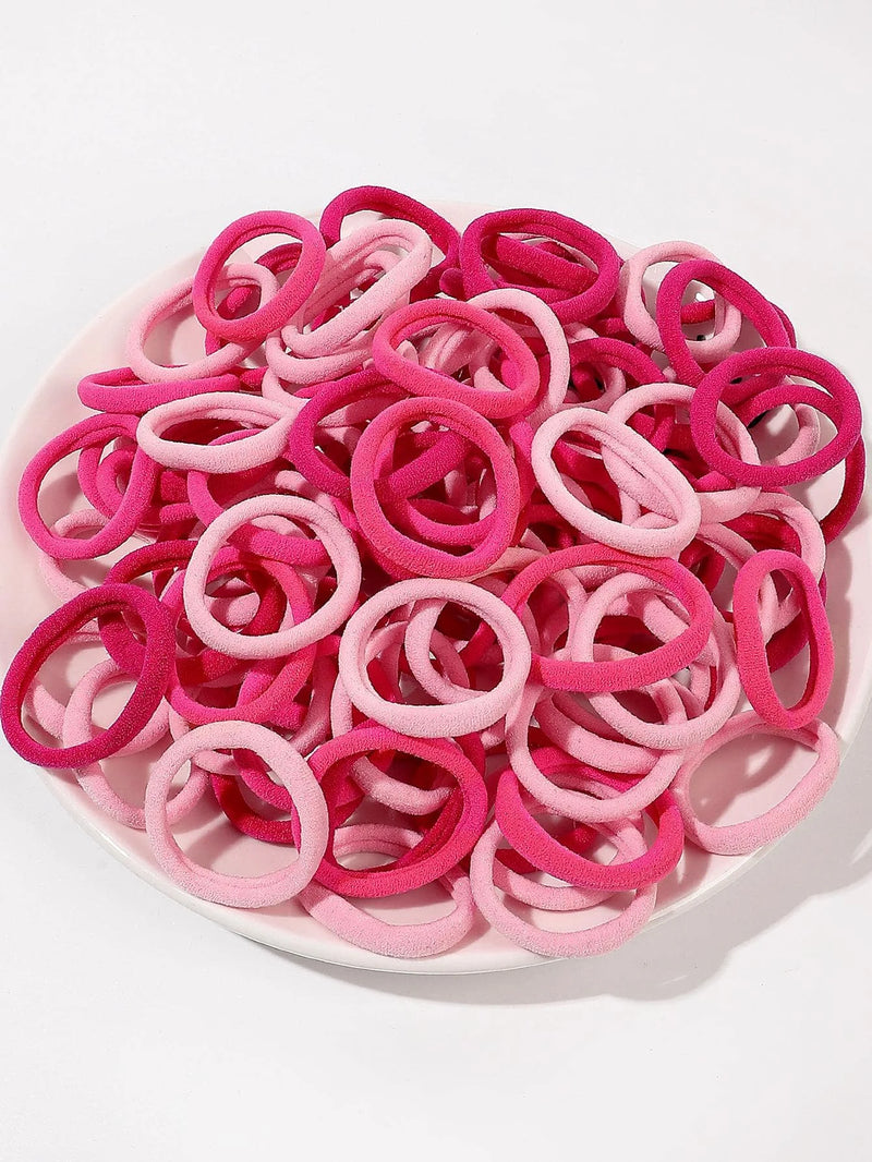 100-Pack Soft Pink Elastic Hair Ties for Girls 🎀 – No-Slip, Gentle, and Durable Hair Bands for Kids 👧