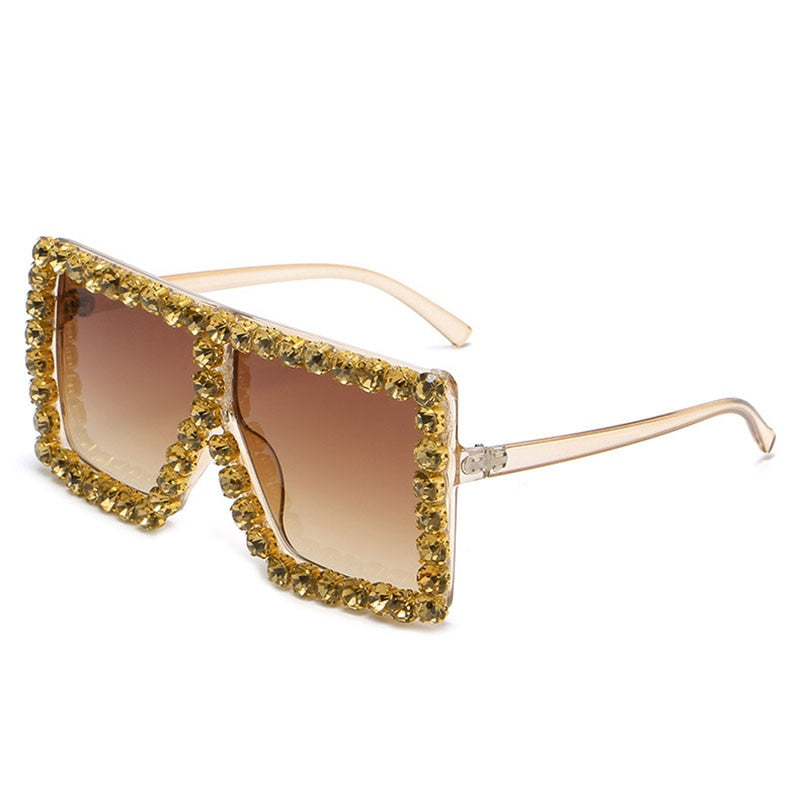 Brand Oversize Sunglasses Square Rhinestone Sun Glasses Gradient