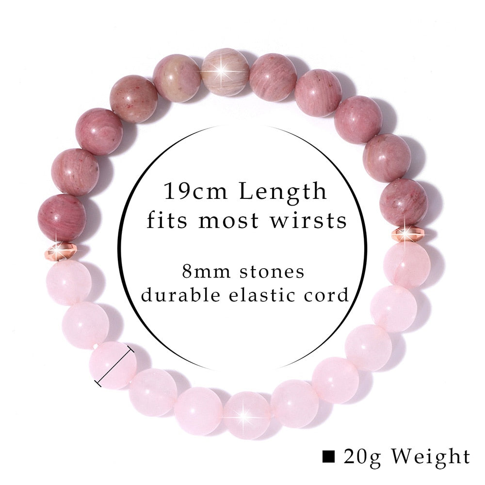 Trendy Rose Quartzs Bracelet Pink Crystal Beads Bracelets